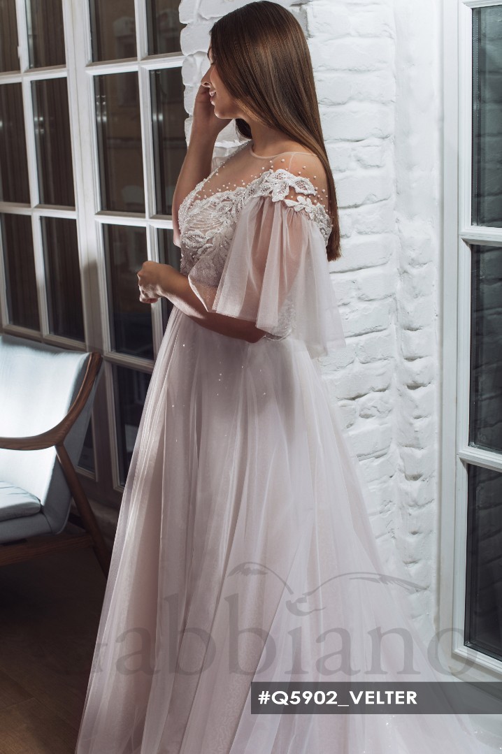 Свадебное платье Вэлтер А-силуэт, Большие размеры, Закрытые, С рукавами, Со шлейфом