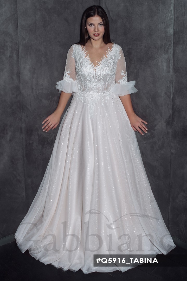 Свадебное платье Табина А-силуэт, Большие размеры, Закрытые, С рукавами, Со шлейфом