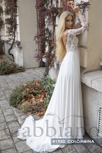 Свадебное платье Коломбина А-силуэт, С рукавами, С открытой спиной, Простые, Легкие, Кружевные