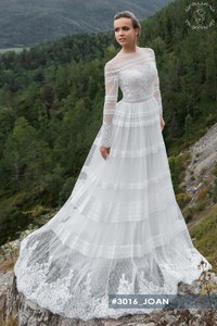 Свадебное платье Джоан А-силуэт, С рукавами, Кружевные, Закрытые
