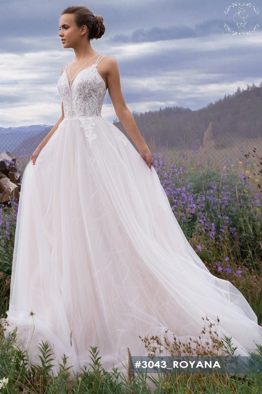 Свадебное платье Рояна А-силуэт, С открытой спиной, Кружевные